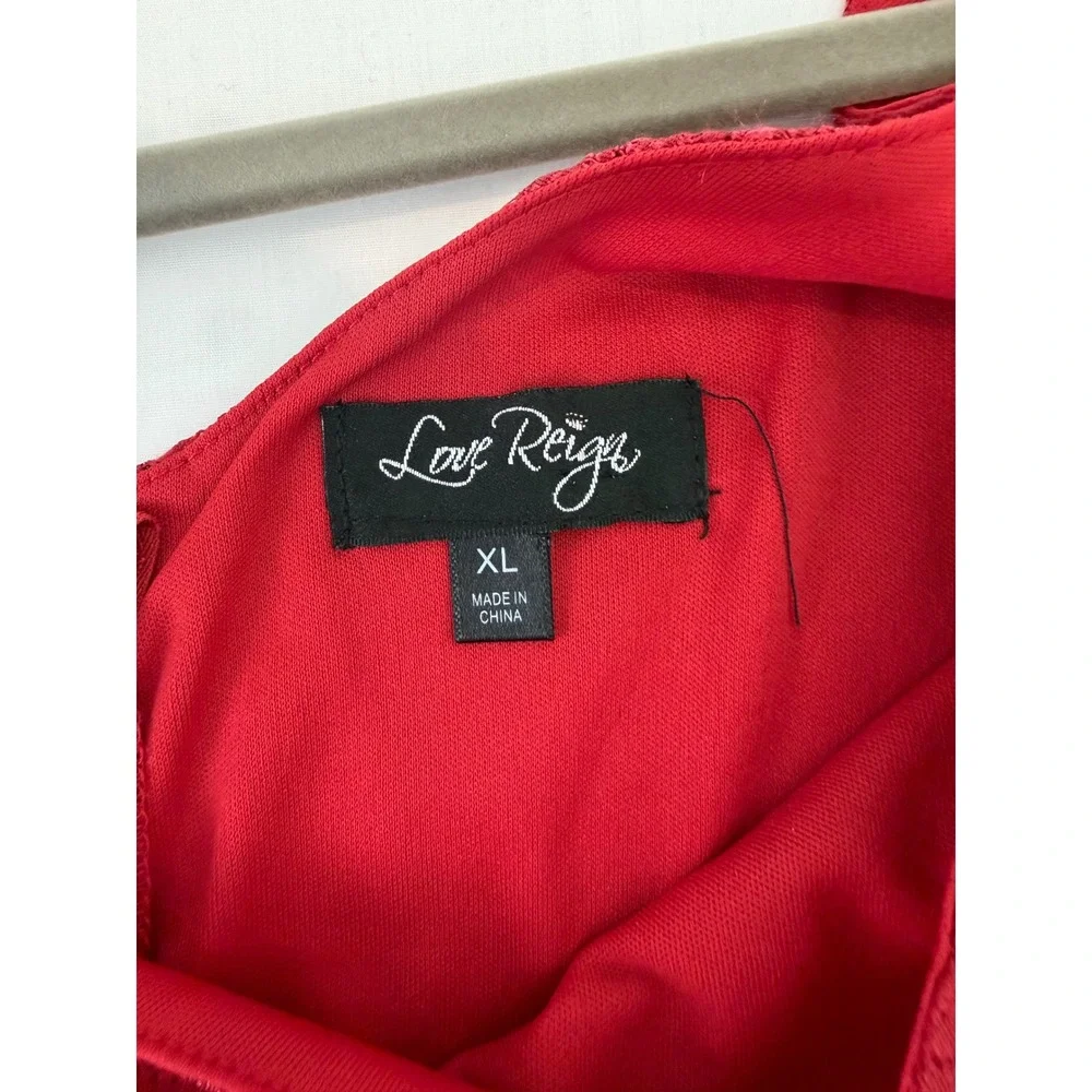 Love Reign Red Lace Bell Sleeve Fit and Flare Mini Dress XL - Picture 5 of 6
